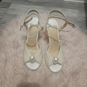 Elegant Pearl-Embellished White Sandals